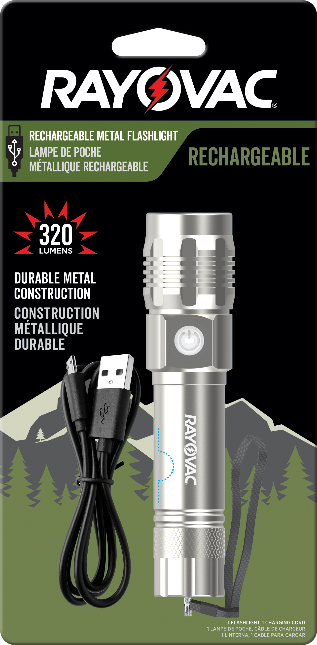 LANTERNA RAYOVAC METAL LED RECARREGÁVEL USB