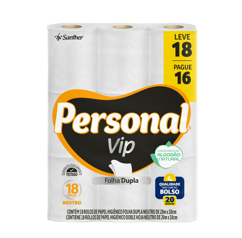PAPEL HIGIÊNICO PERSONAL VIP NEUTRO LV18 PG16 18X20M