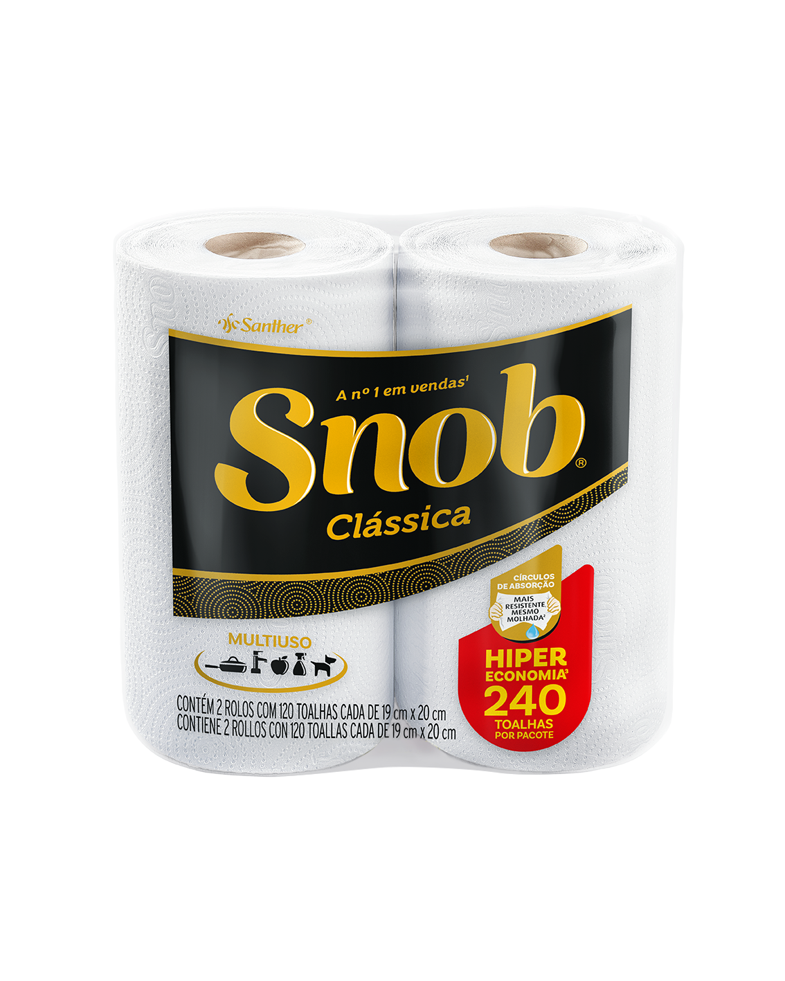 TOALHA DE PAPEL SNOB FOLHA DUPLA CLÁSSICA PACOTE COM 120 FOLHAS CADA 2 UNIDADES