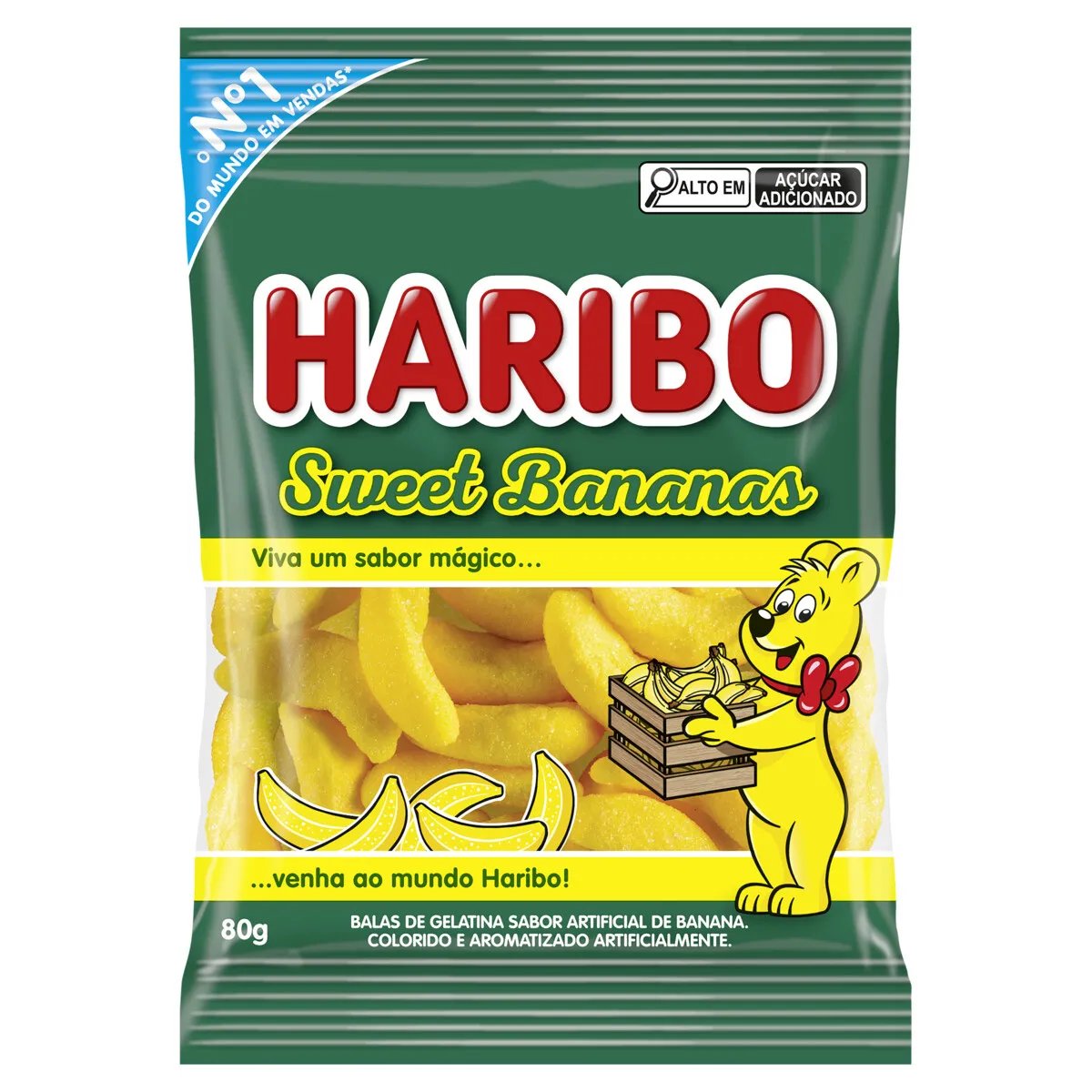 BALA DE GELATINA HARIBO BANANA DOCE 80G