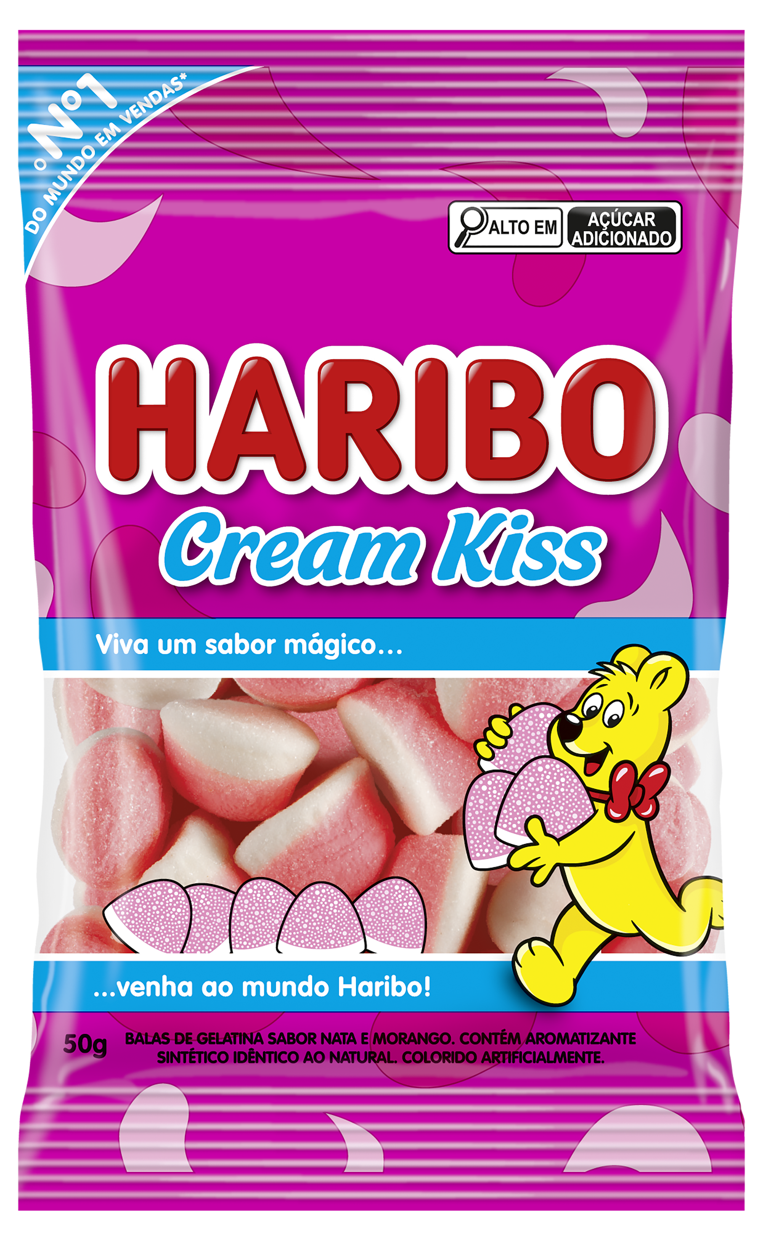BALA DE GELATINA HARIBO NATA CREAM KISS MORANGO 50G