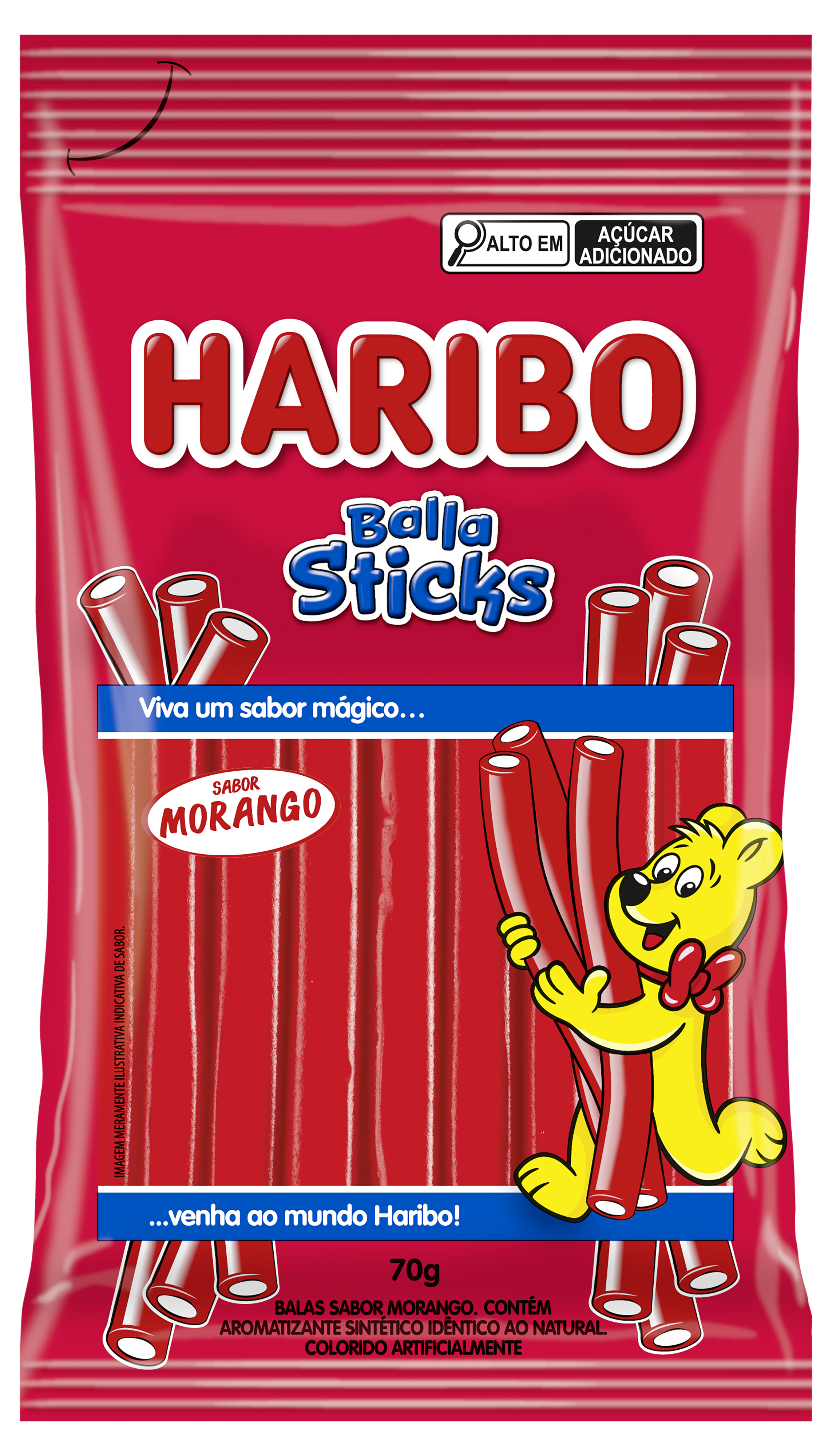 BALA STICKS HARIBO MORANGO 70G