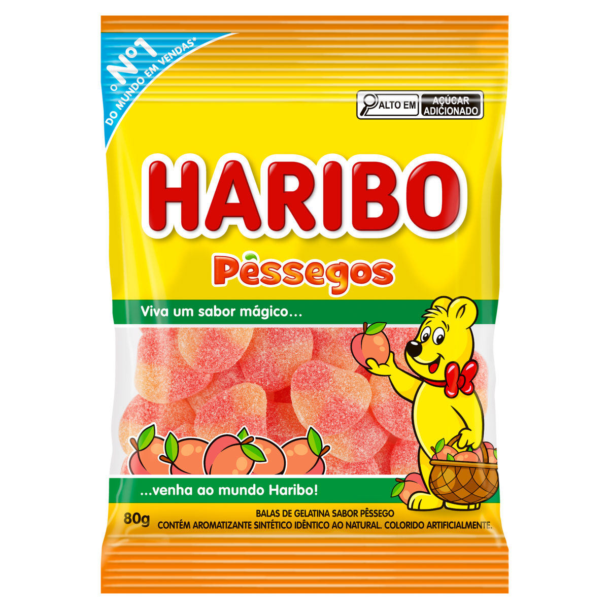 BALA DE GELATINA HARIBO PESSEGO 80G