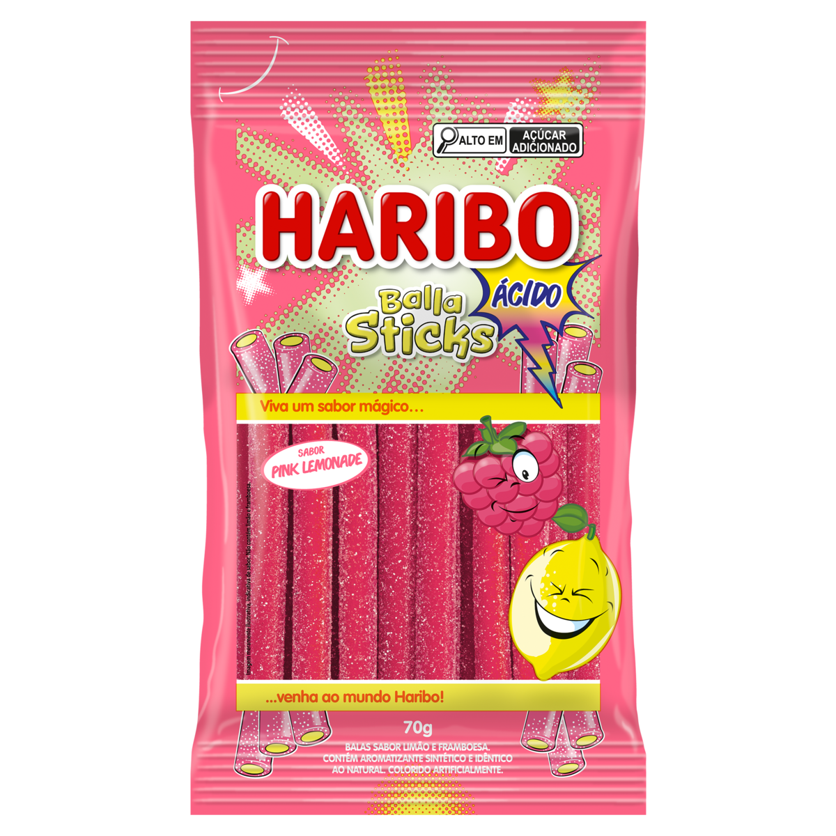 *BALA STICKS HARIBO PINK LIMONADA 70G