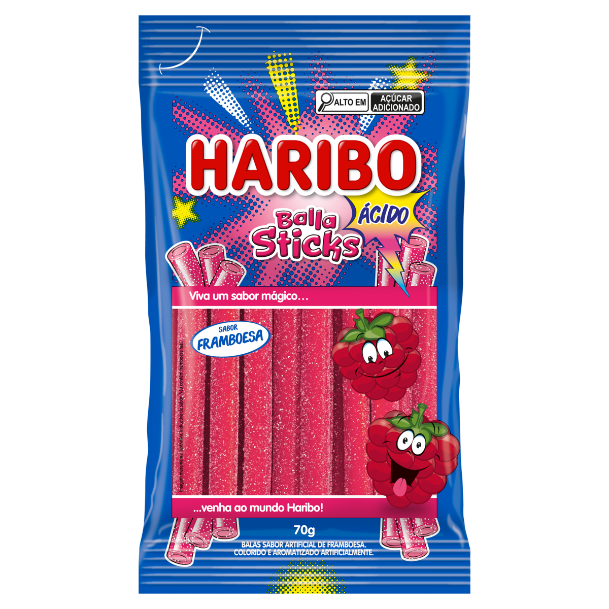 *BALA STICKS HARIBO FRAMBOESA ÁCIDO 70G