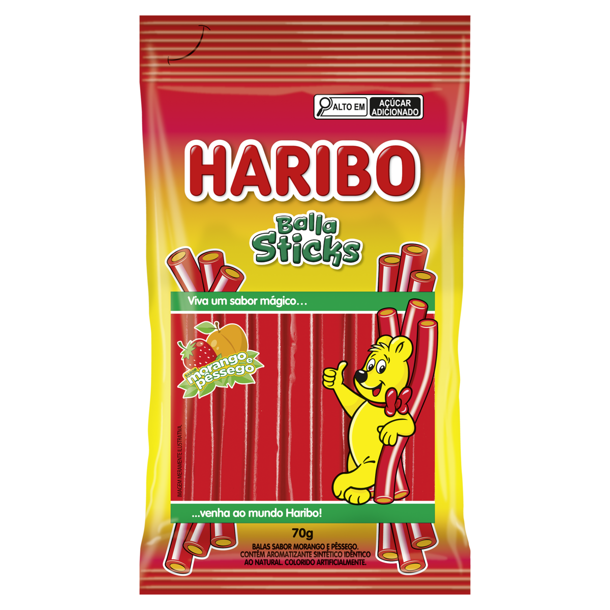 BALA STICKS HARIBO MORANGO E PESSEGO 70G