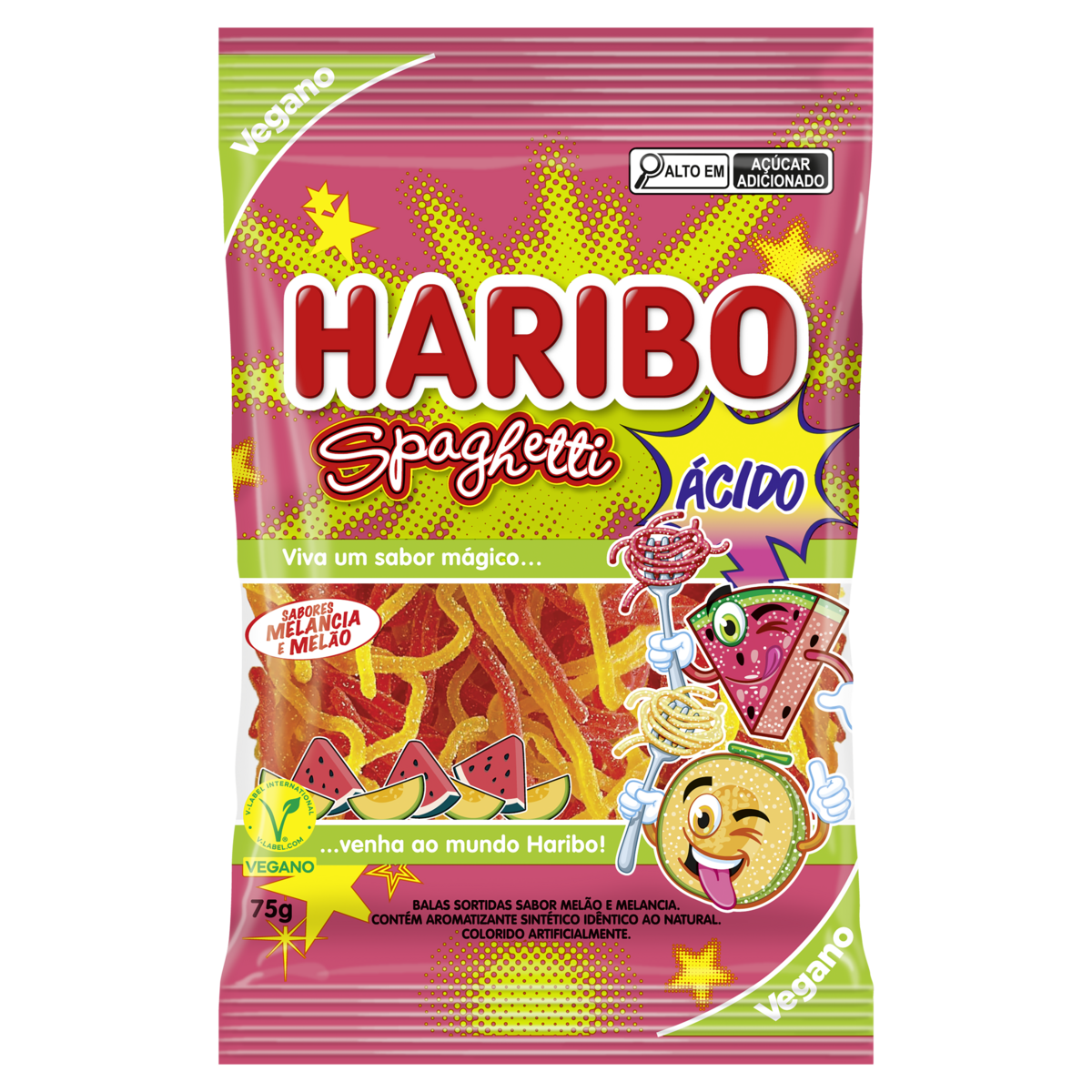 BALA SPAGHETTI HARIBO MELÃO E MELANCIA 75G