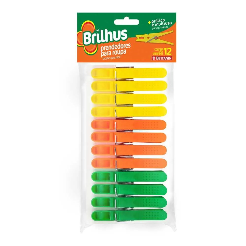 PRENDEDOR DE ROUPA BRILHUS PLÁSTICO 12 UND