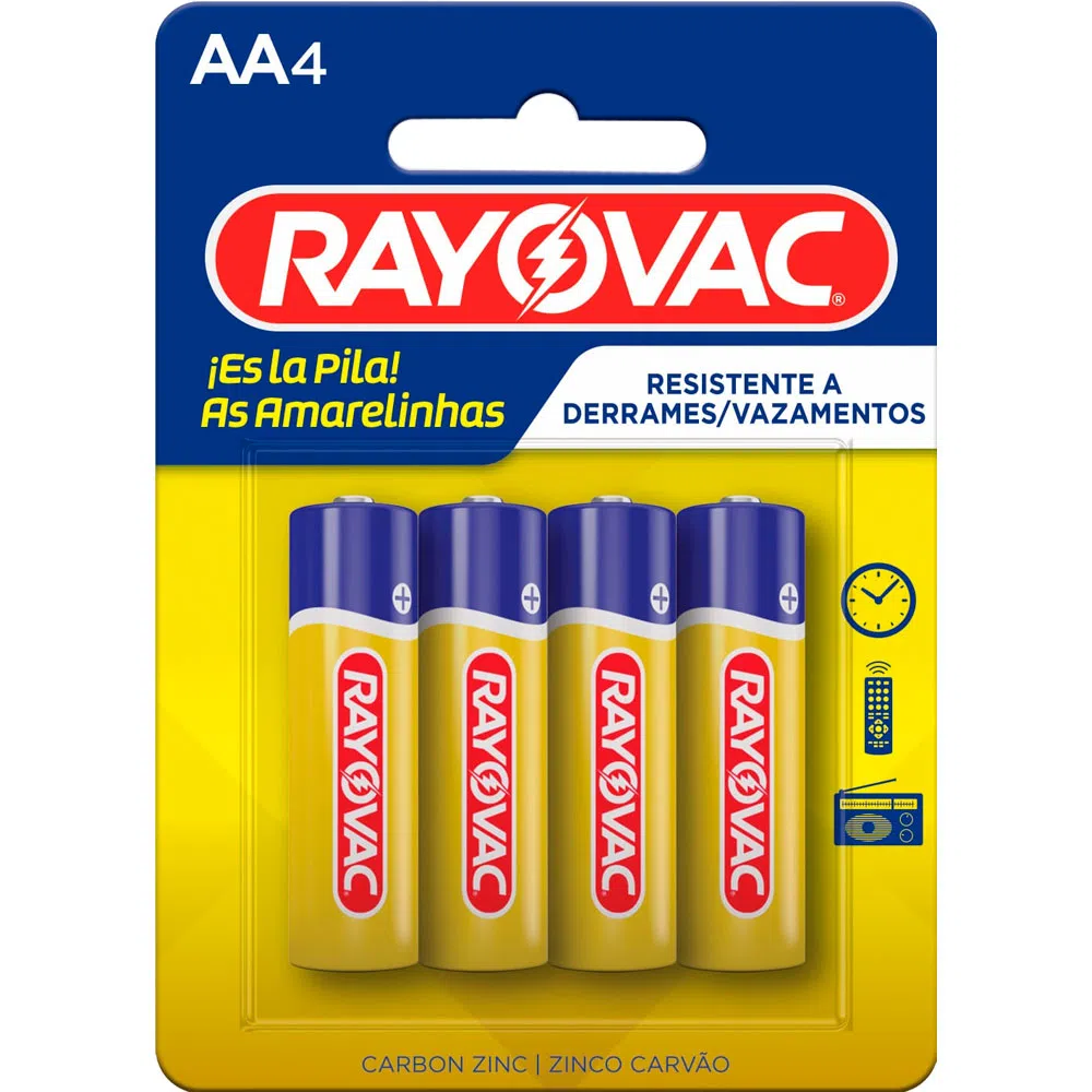 PILHA RAYOVAC ZINCO E-SM AA PEQUENA COM 4 UND