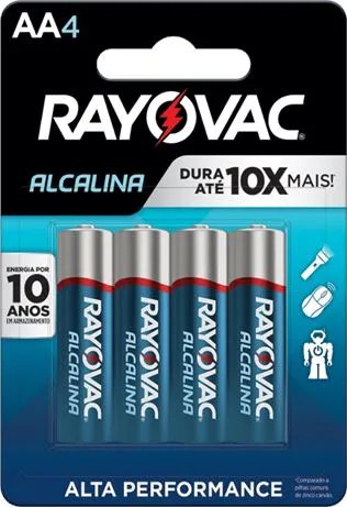 PILHA RAYOVAC ALCALINA AA PEQUENA COM 4 UND