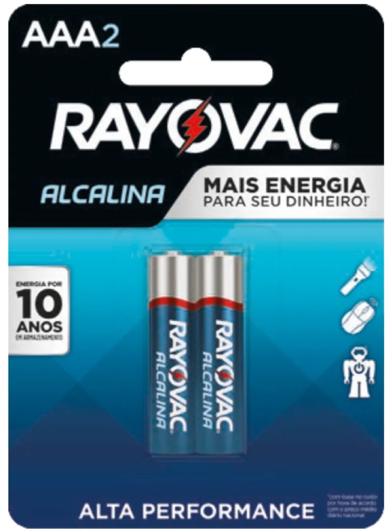 PILHA RAYOVAC ALCALINA AAA PALITO COM 2 UND