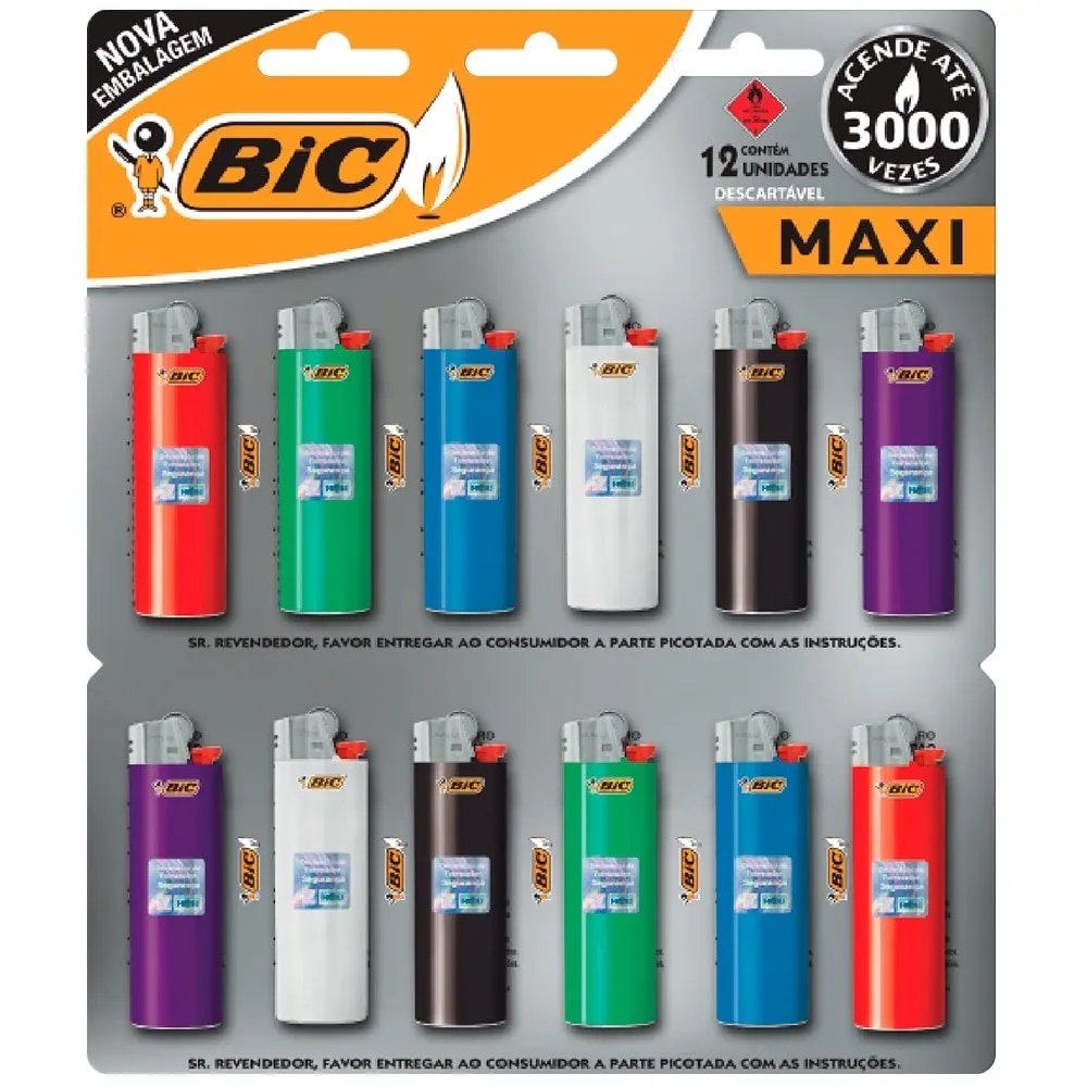 ISQUEIRO BIC MAXI COM  12 UNIDADES