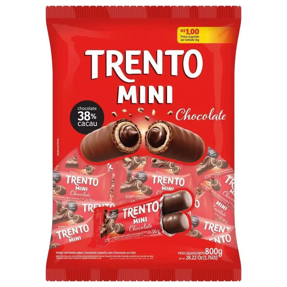 *WAFER MINI TRENTO CHOCO AO LEITE 800G