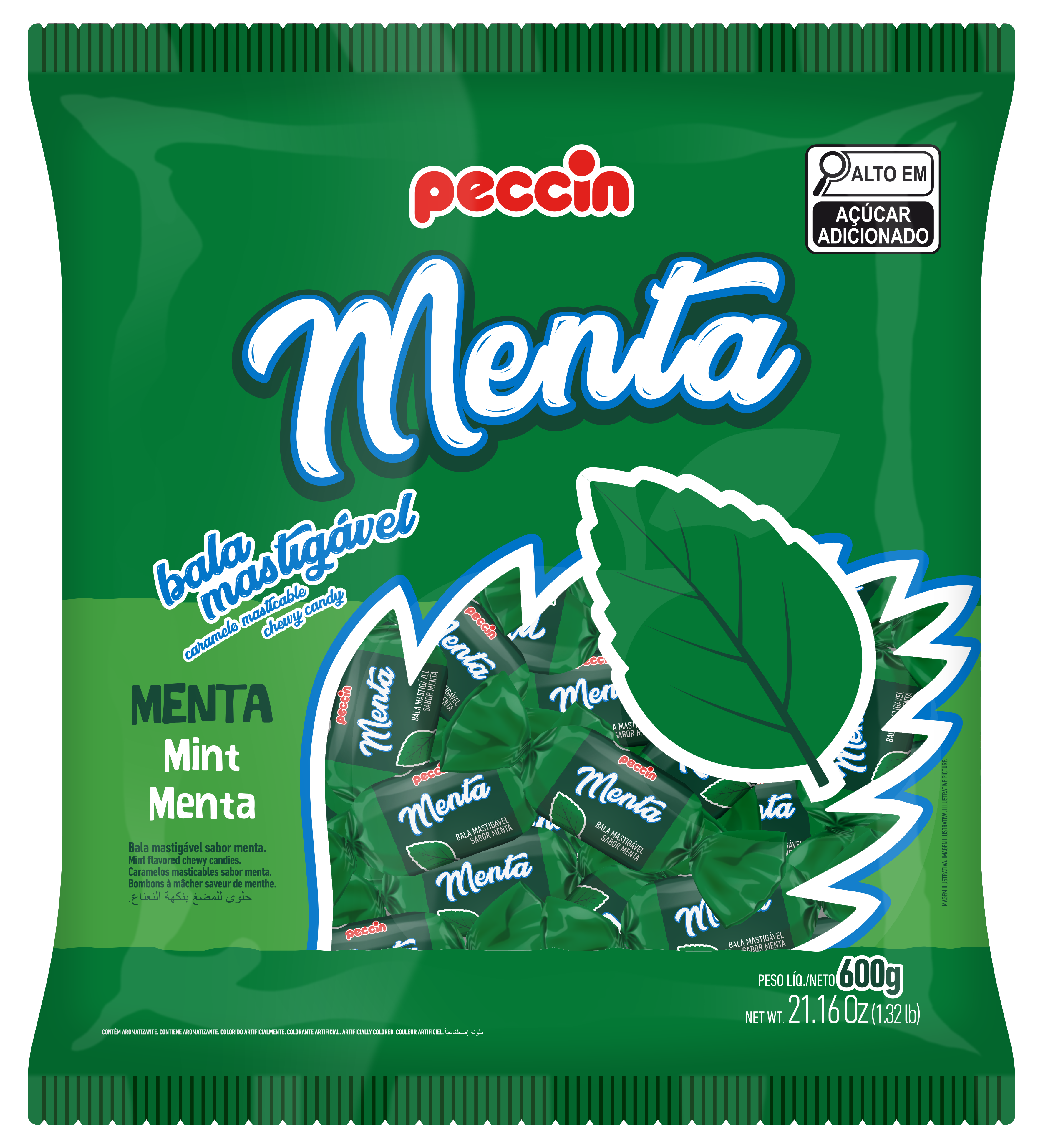 BALA MASTIGÁVEL PECCIN MENTA 600G
