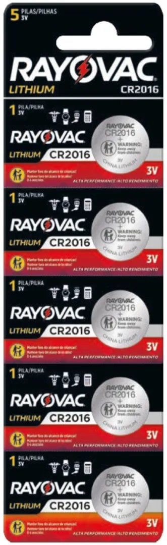 PILHA RAYOVAC ELETRÔNICA LITHIUM CR2016 COM 5 UND