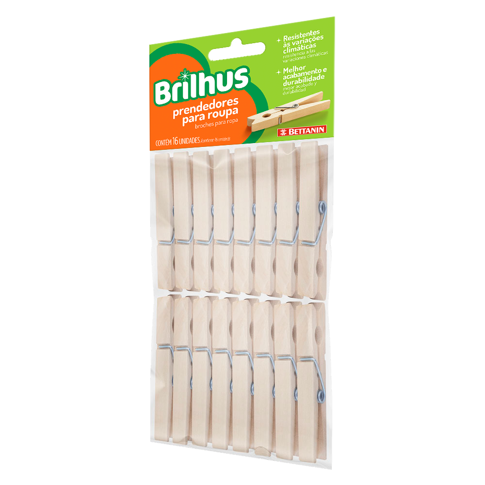 PRENDEDOR DE ROUPAS BRILHUS MADEIRA 16 UND