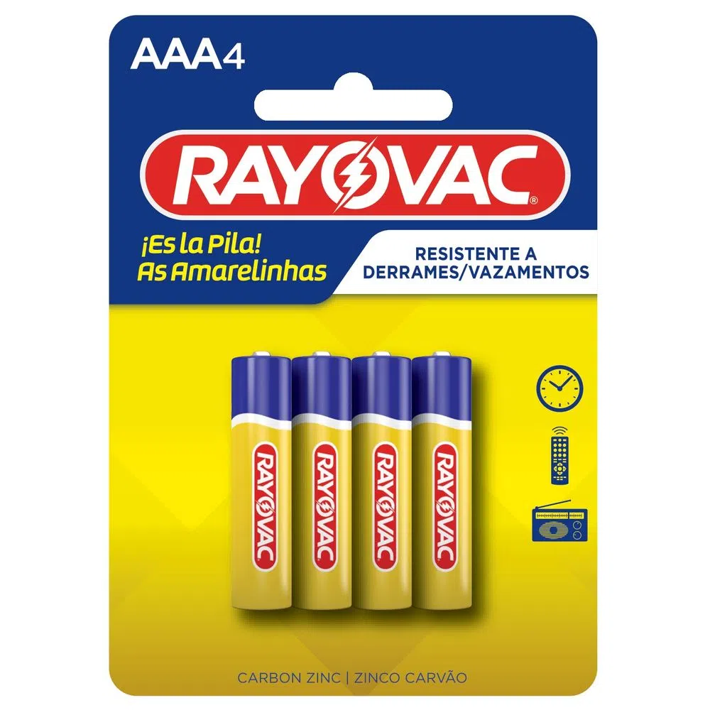 PILHA RAYOVAC ZINCO E-SM AAA PALITO COM 4 UND