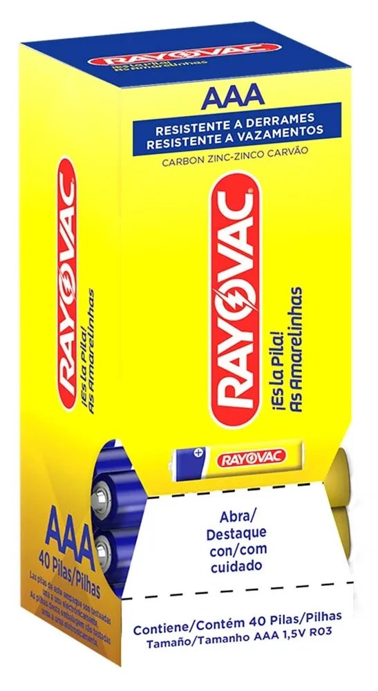 PILHA RAYOVAC ZINCO E-AT AAA PALITO COM 40 UND