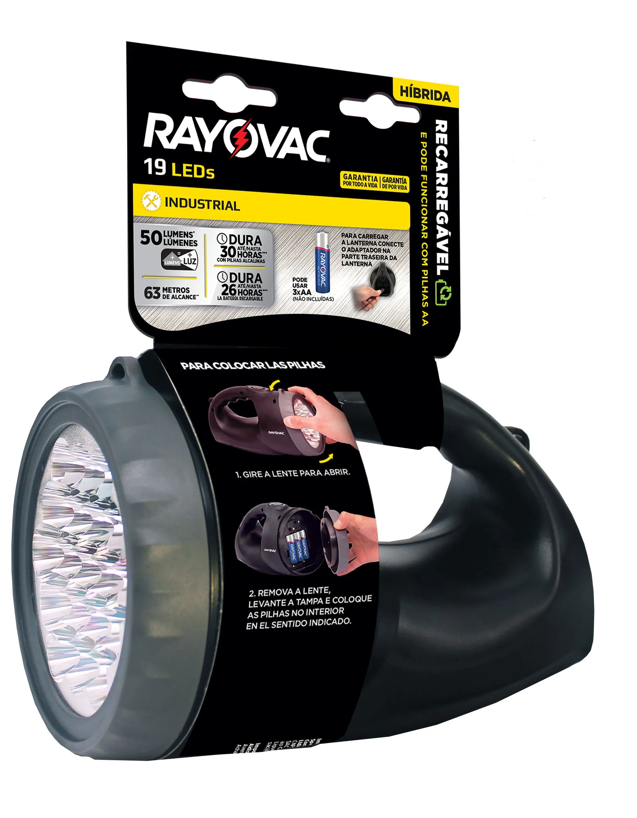 LANTERNA RAYOVAC RECARREGÁVEL 19 LED BIVOLT