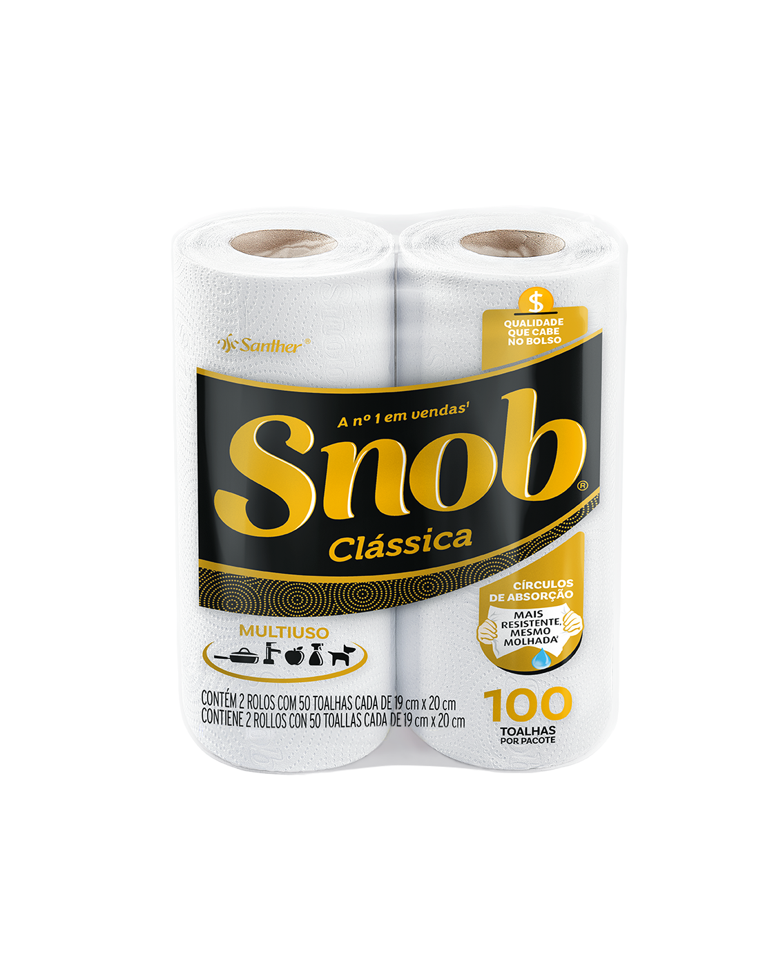 TOALHA DE PAPEL SNOB FOLHA DUPLA CLÁSSICA PACOTE COM 50 FOLHAS CADA 2 UNIDADES