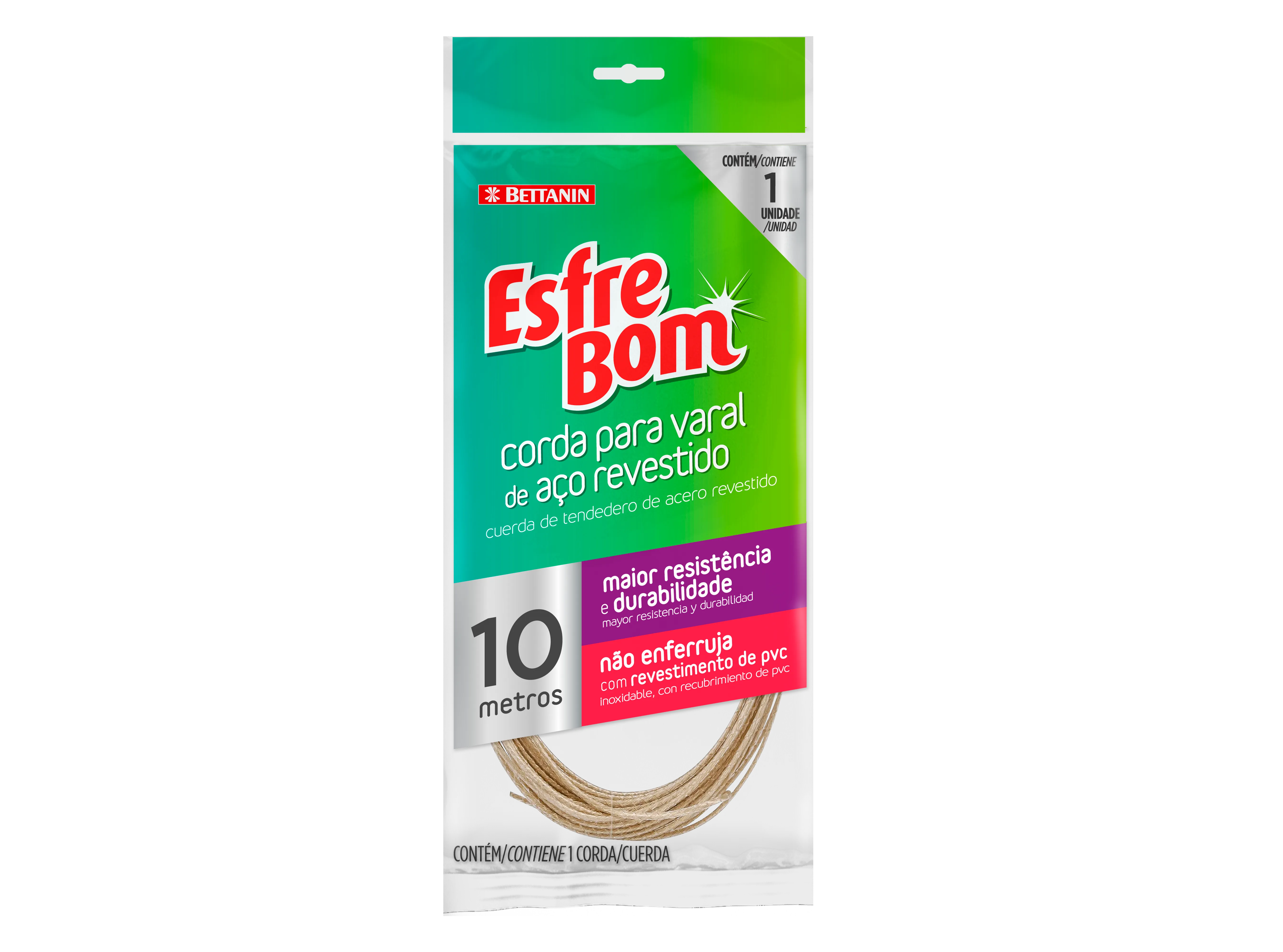 CORDA PARA VARAL DE AÇO REVESTIDO ESFREBOM 10 METROS