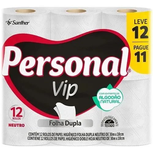 PAPEL HIGIÊNICO PERSONAL VIP COMPACTO NEUTRO FOLHA DUPLA 12X30M