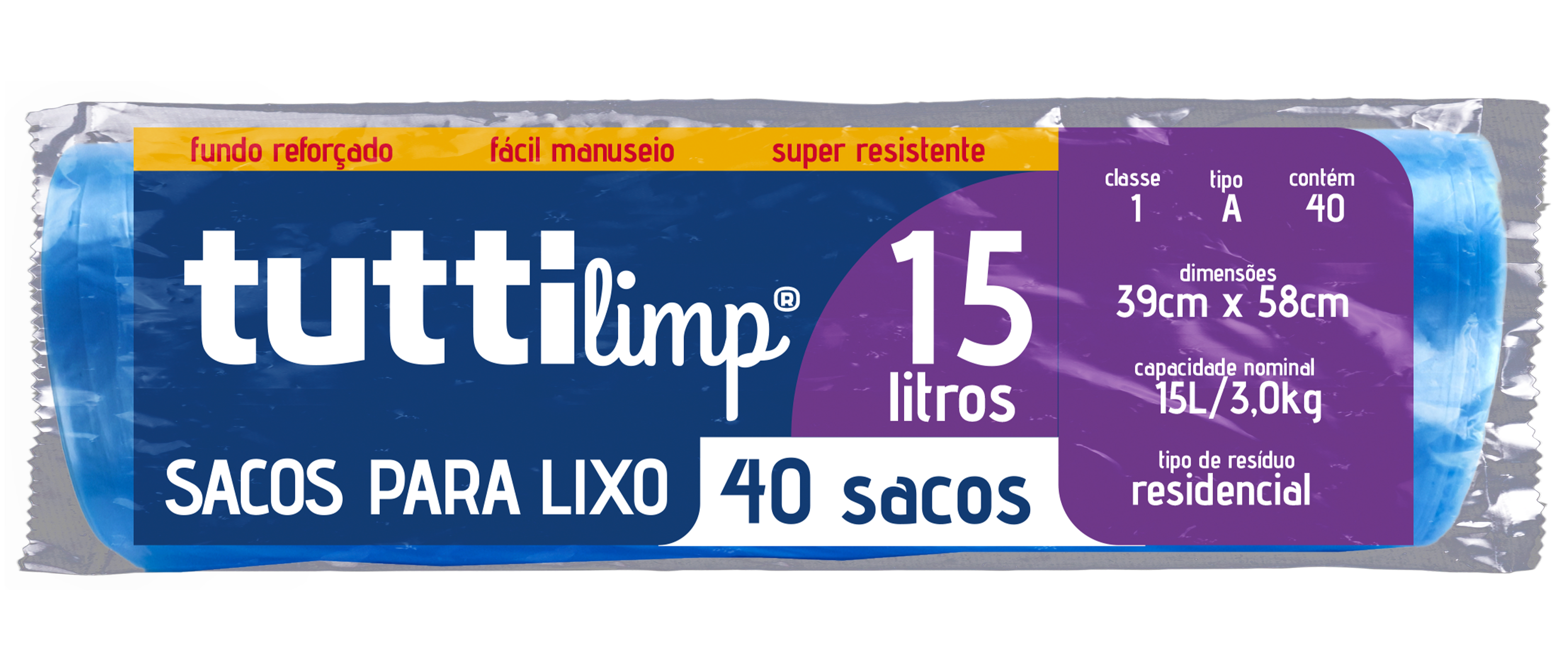 SACO PARA LIXO EM ROLO TUTTI 15LT 40 SACOS