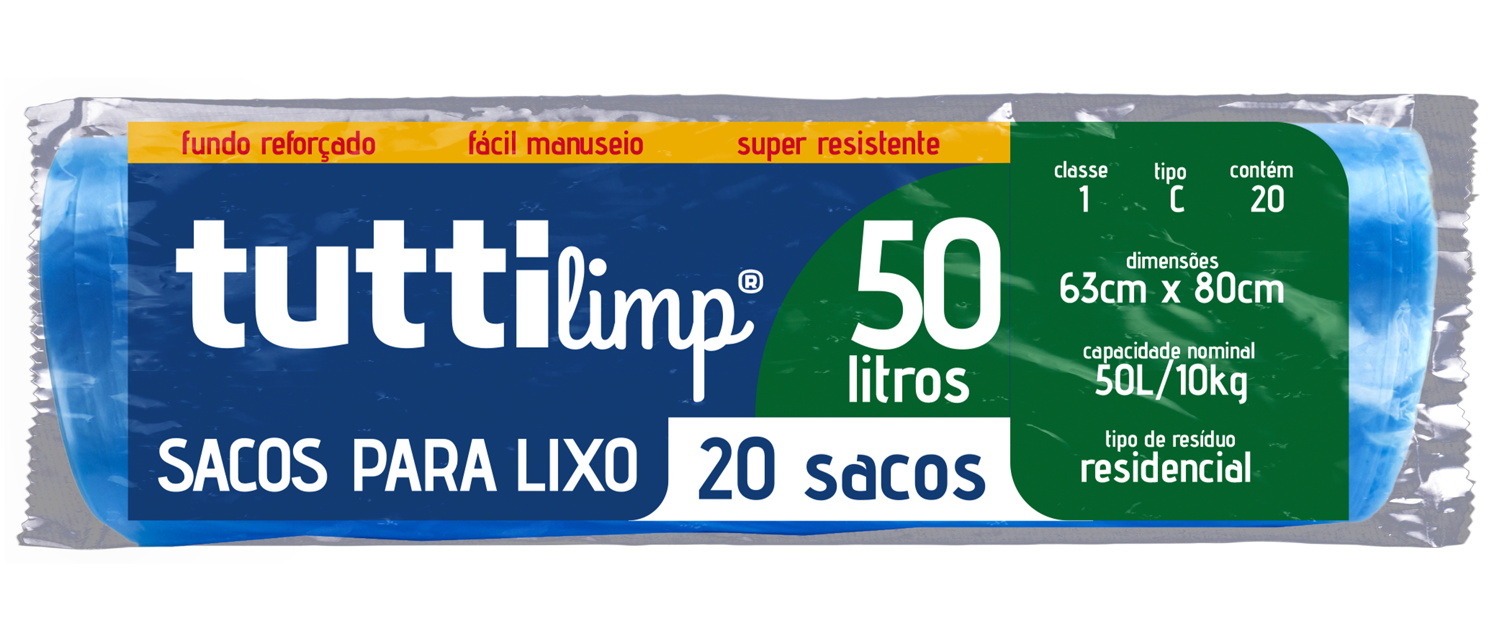 SACO PARA LIXO EM ROLO TUTTI 50LT 20 SACOS