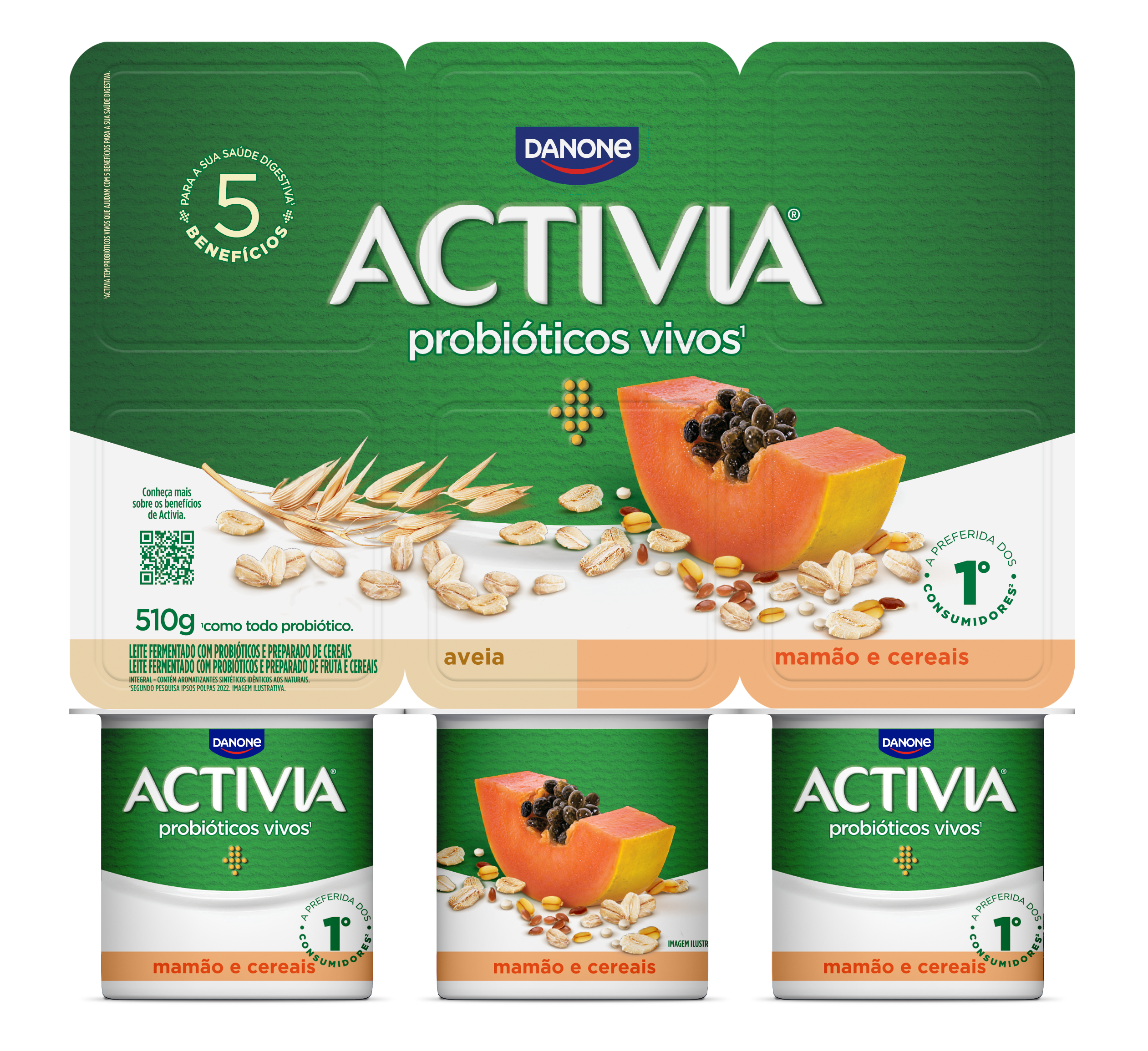 ACTIVIA POLPA MAMÃO E CEREAIS 510GR