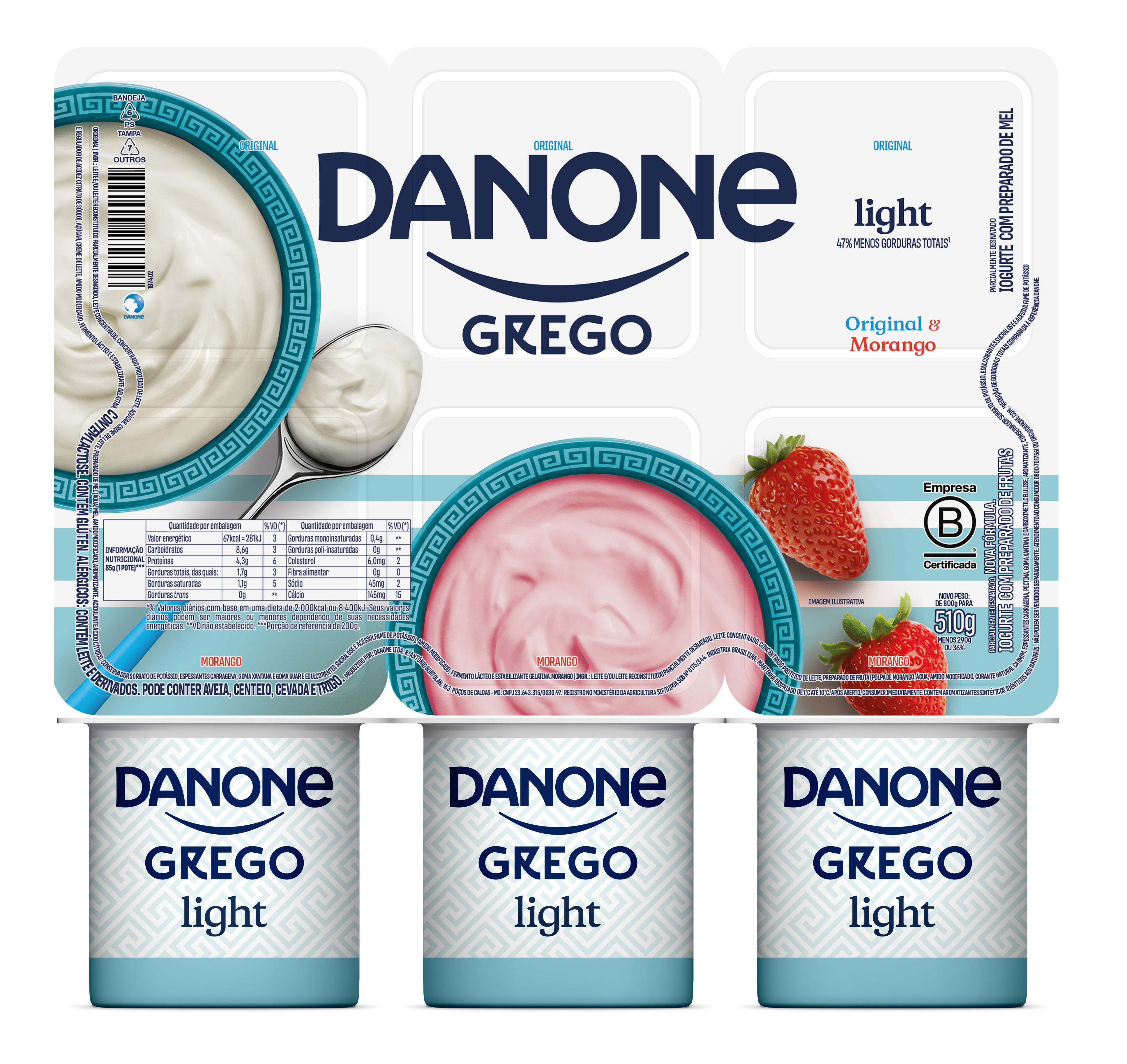 DANONE GREGO LIGHT ORIGINAL E MORANGO 510G