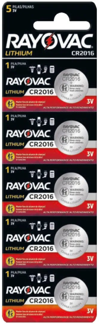 PILHA RAYOVAC ELETRÔNICA LITHIUM CR2016 COM 5 UND