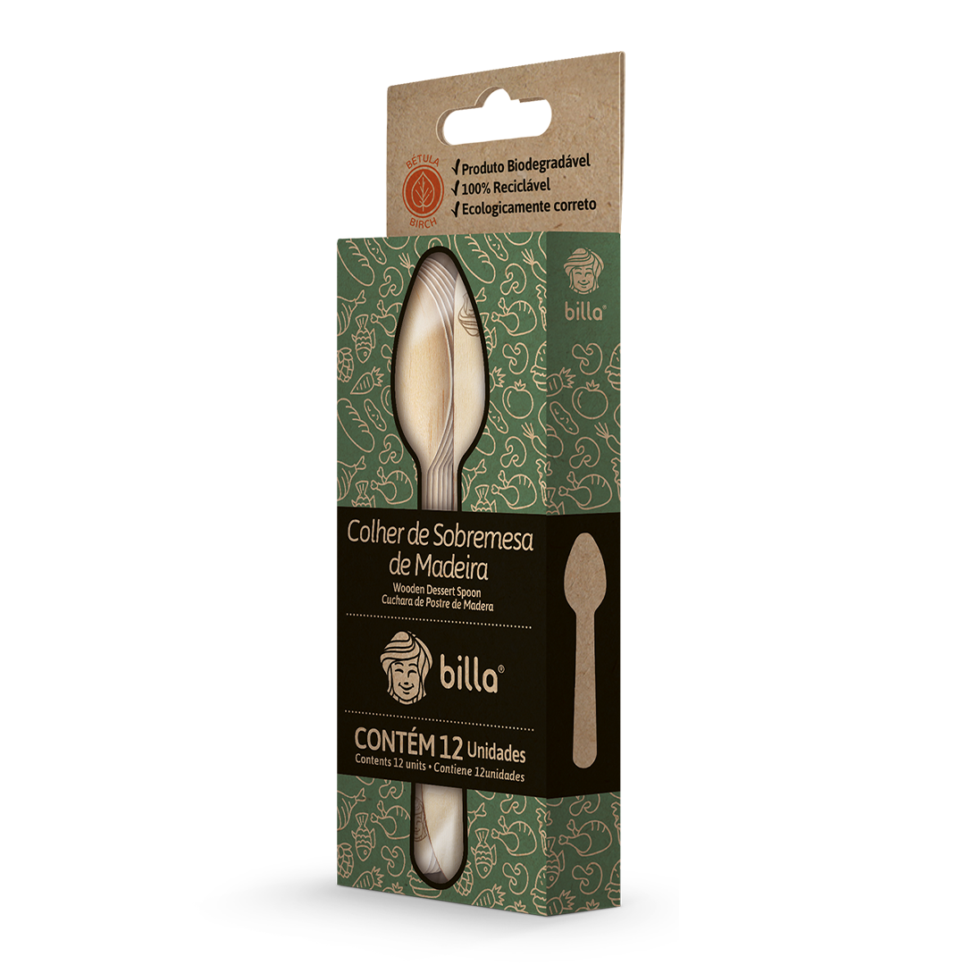 *COLHER DE SOBREMESA DE MADEIRA BILLA CO