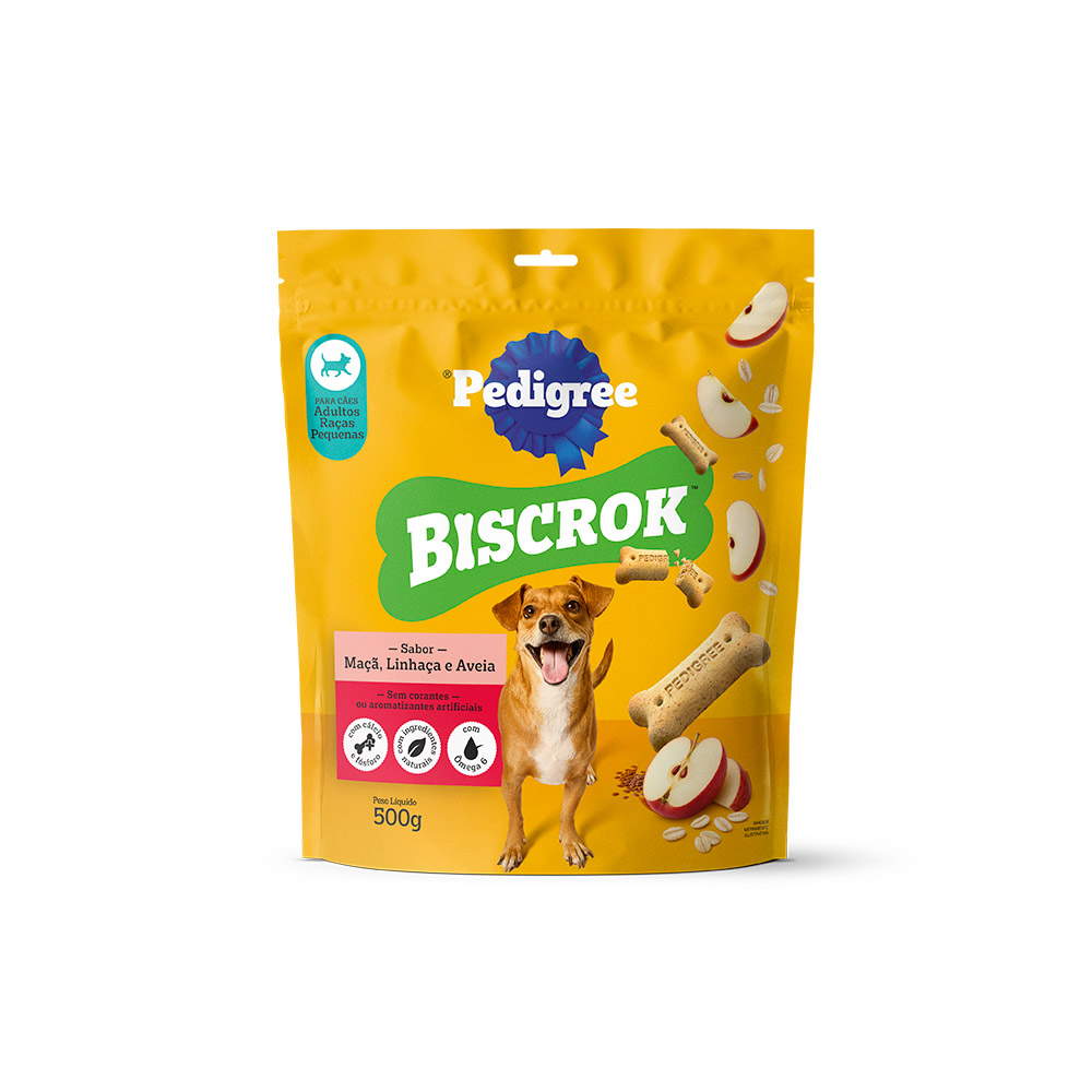 PEDIGREE BISCROK ADULTOS MAÇÃ LINHAÇA E AVEIA 500G