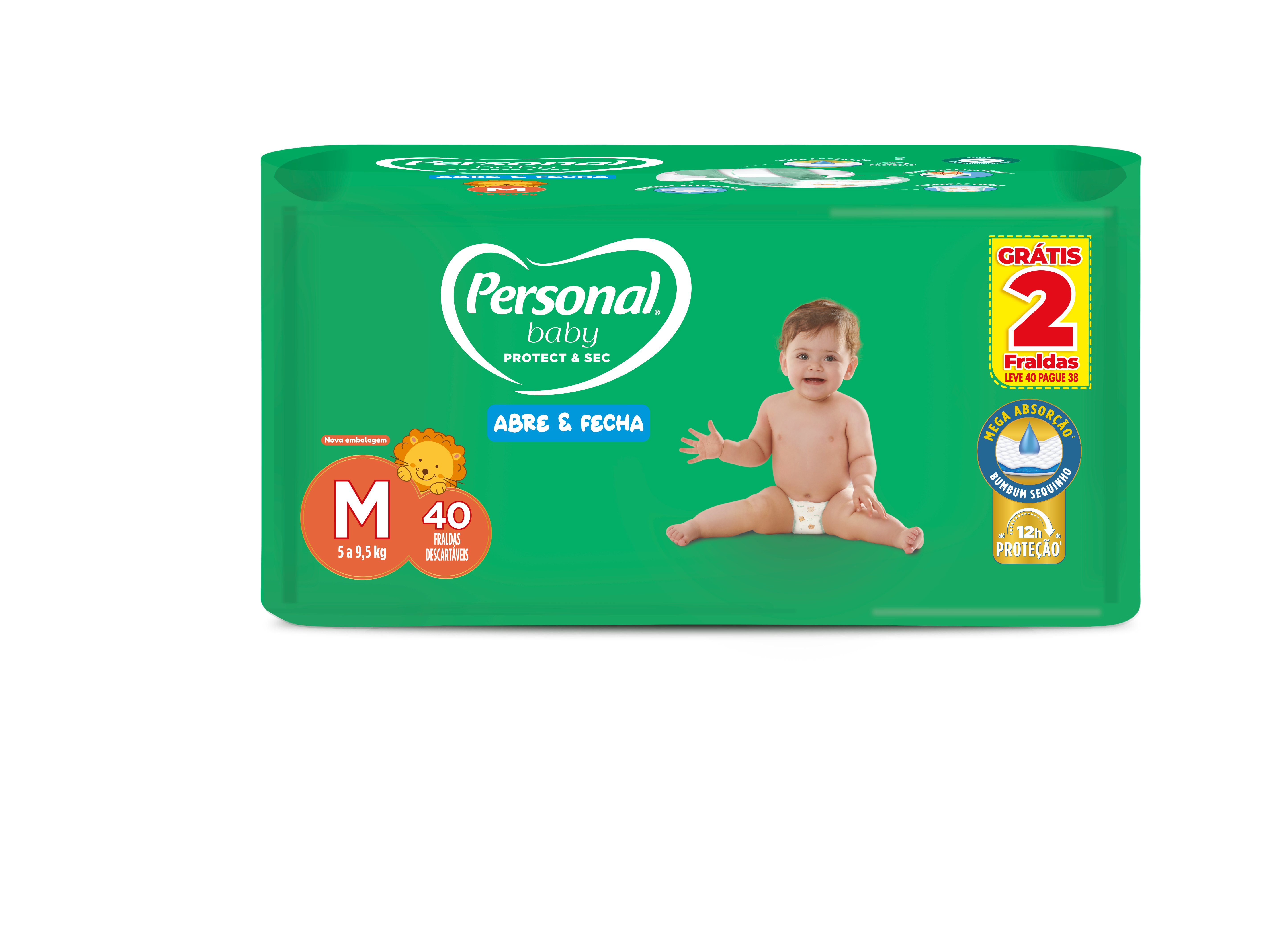 FRALDA DESCARTÁVEL PERSONAL BABY PROTECT & SEC M PACOTE LEVE 40 PAGUE 38 UNIDADES
