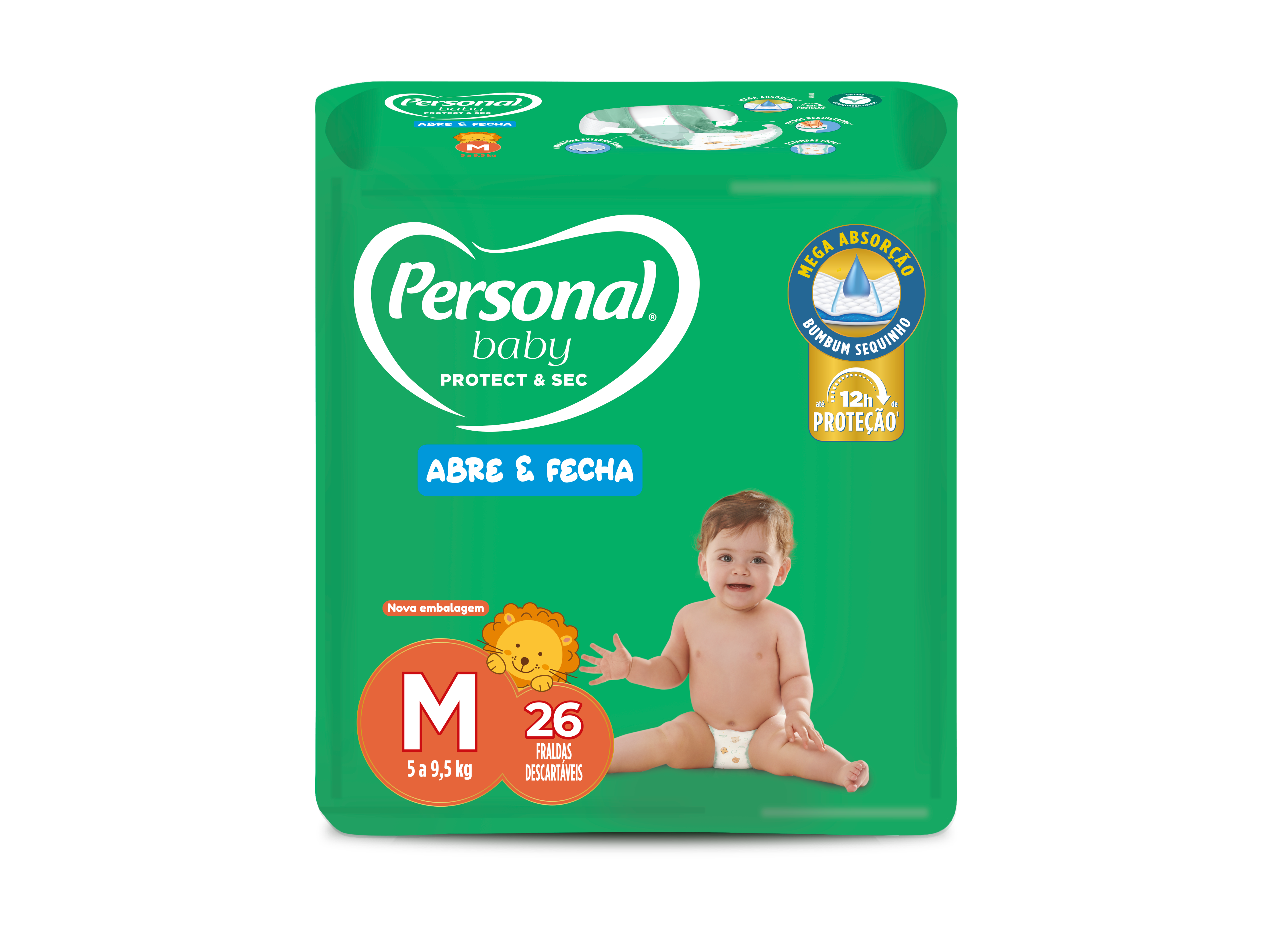FRALDA DESCARTÁVEL PERSONAL BABY PROTECT & SEC M PACOTE 26 UNIDADES