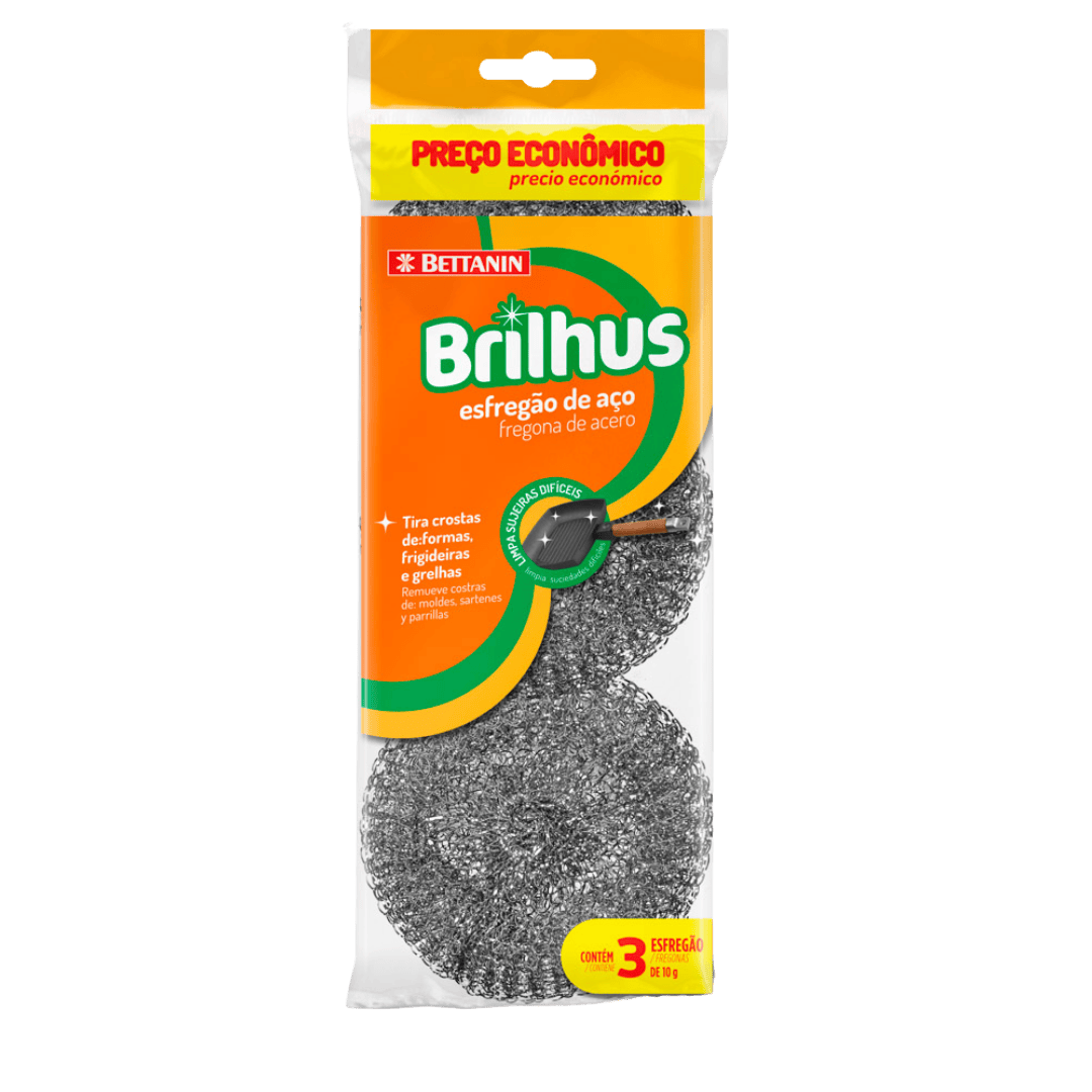 ESFREGÃO BRILHUS DE AÇO 3 UNIDADES
