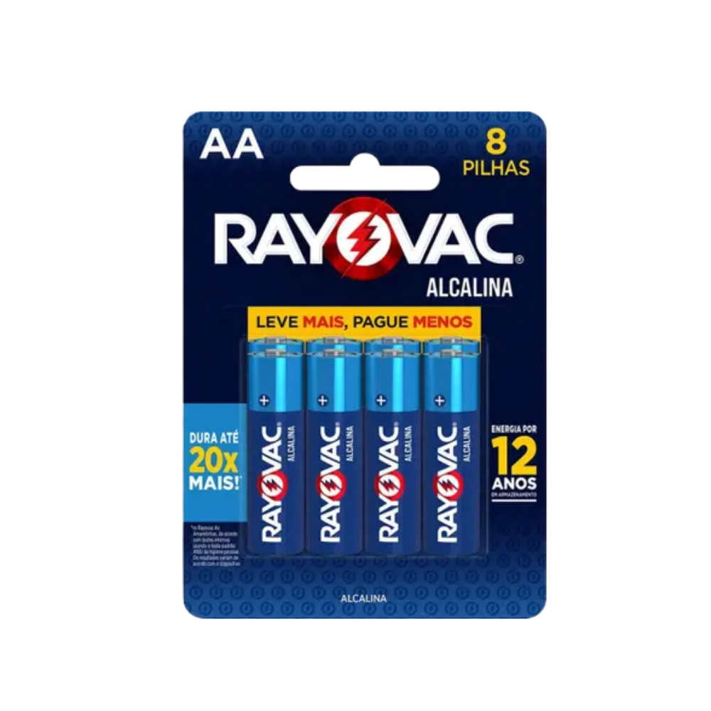 PILHA RAYOVAC ALCALINA AA8 COM 8 UNIDADES