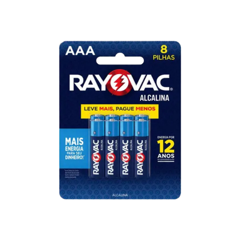 PILHA RAYOVAC ALCALINA AAA8 COM 8 UNIDADES