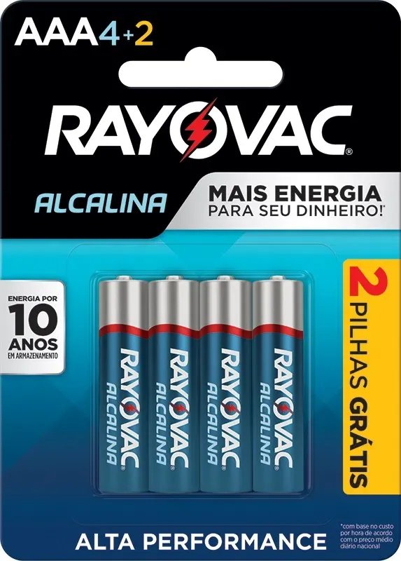 PILHA RAYOVAC ALCALINA AAA PALITO COM 6 LV6 PG4