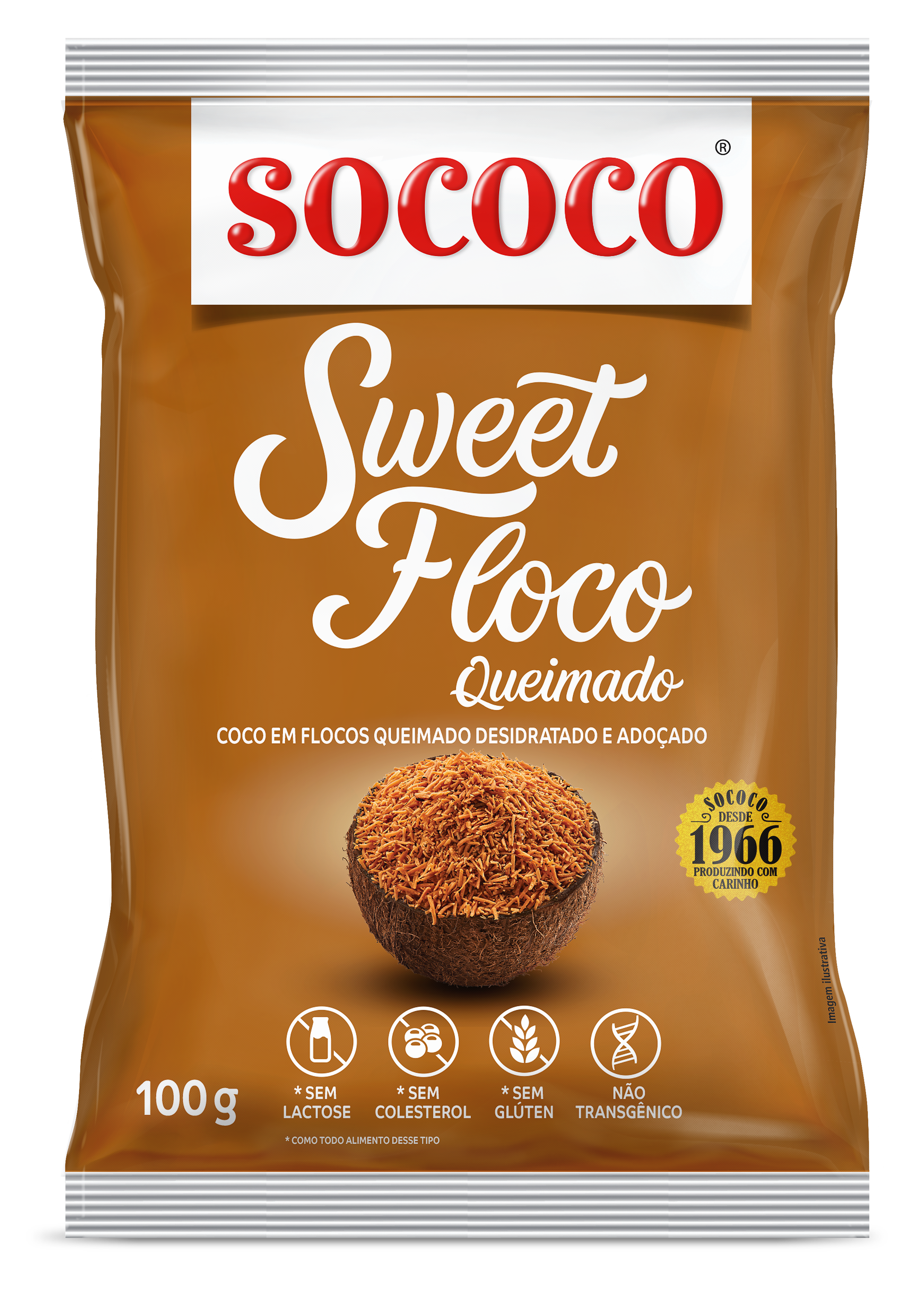 SWEET FLOCO DE COCO QUEIMADO SOCOCO DESIDRATADO ADOÇADO 100G