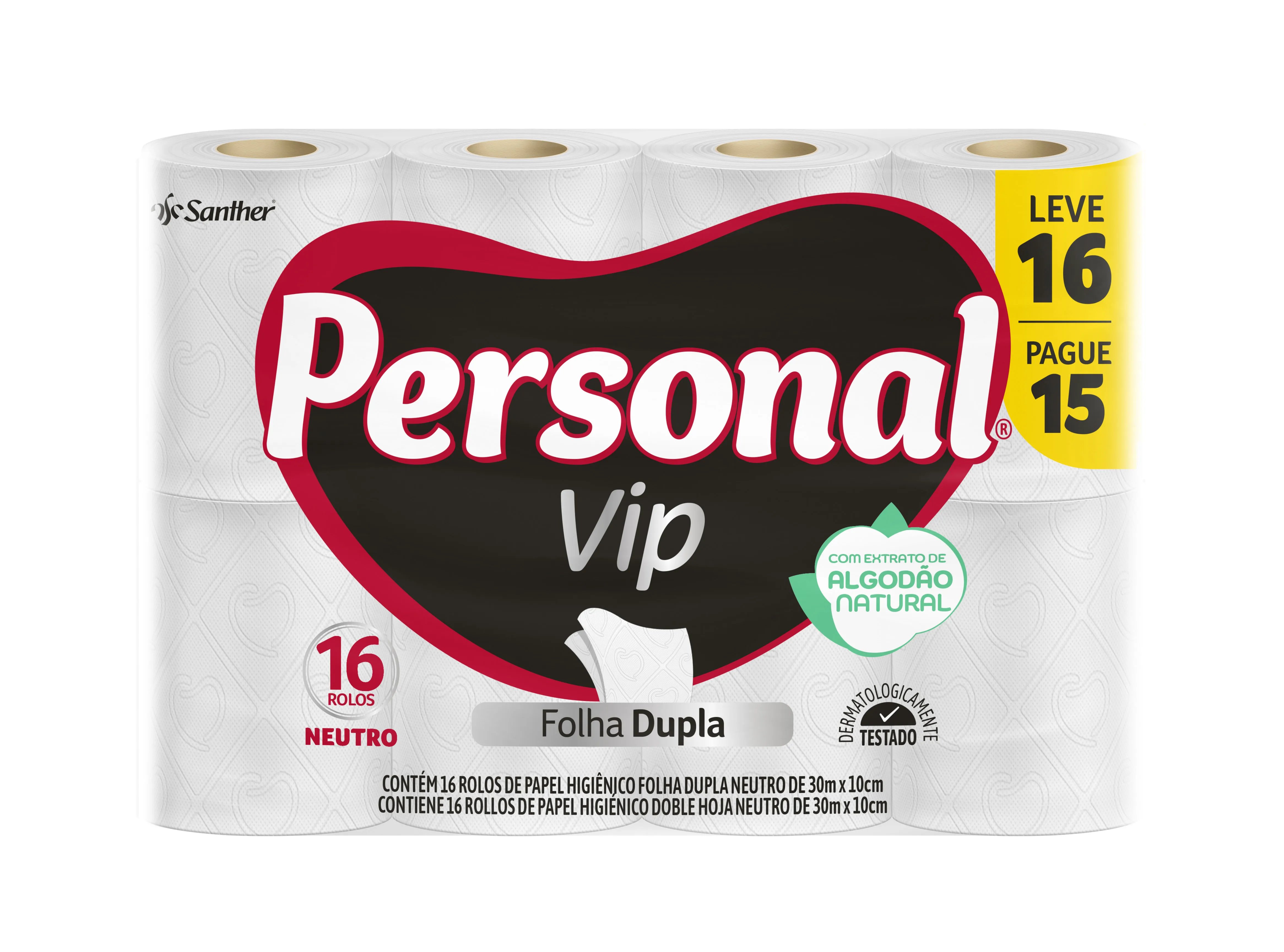 PAPEL HIGIÊNICO PERSONAL VIP NEUTRO LV16 PG15 16X30M
