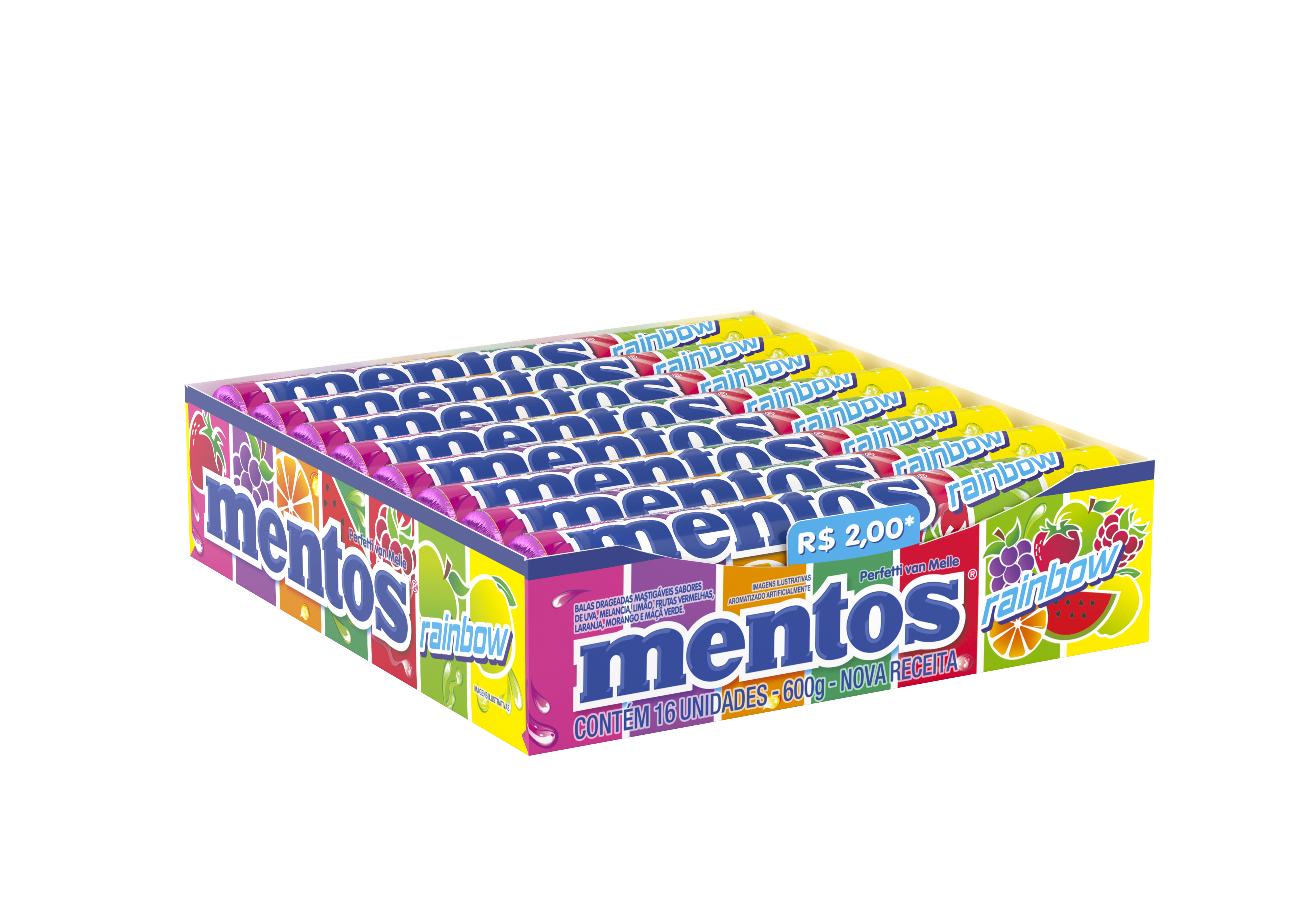 MENTOS STICK RAINBOW 16X37,5G 600GR
